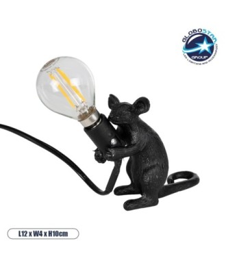 GLOBOSTAR® MOUSE 00678 Vintage Επιτραπέζιο Φωτιστικό Πορτατίφ με Ντουί 1 x E12 AC 220-240V IP20 - Μαύρο - Μ12 x Π4 x Υ10cm